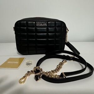 MICHAEL MICHAEL KORS Jet Set Medium Quilted Leather Crossbody Bag, Black